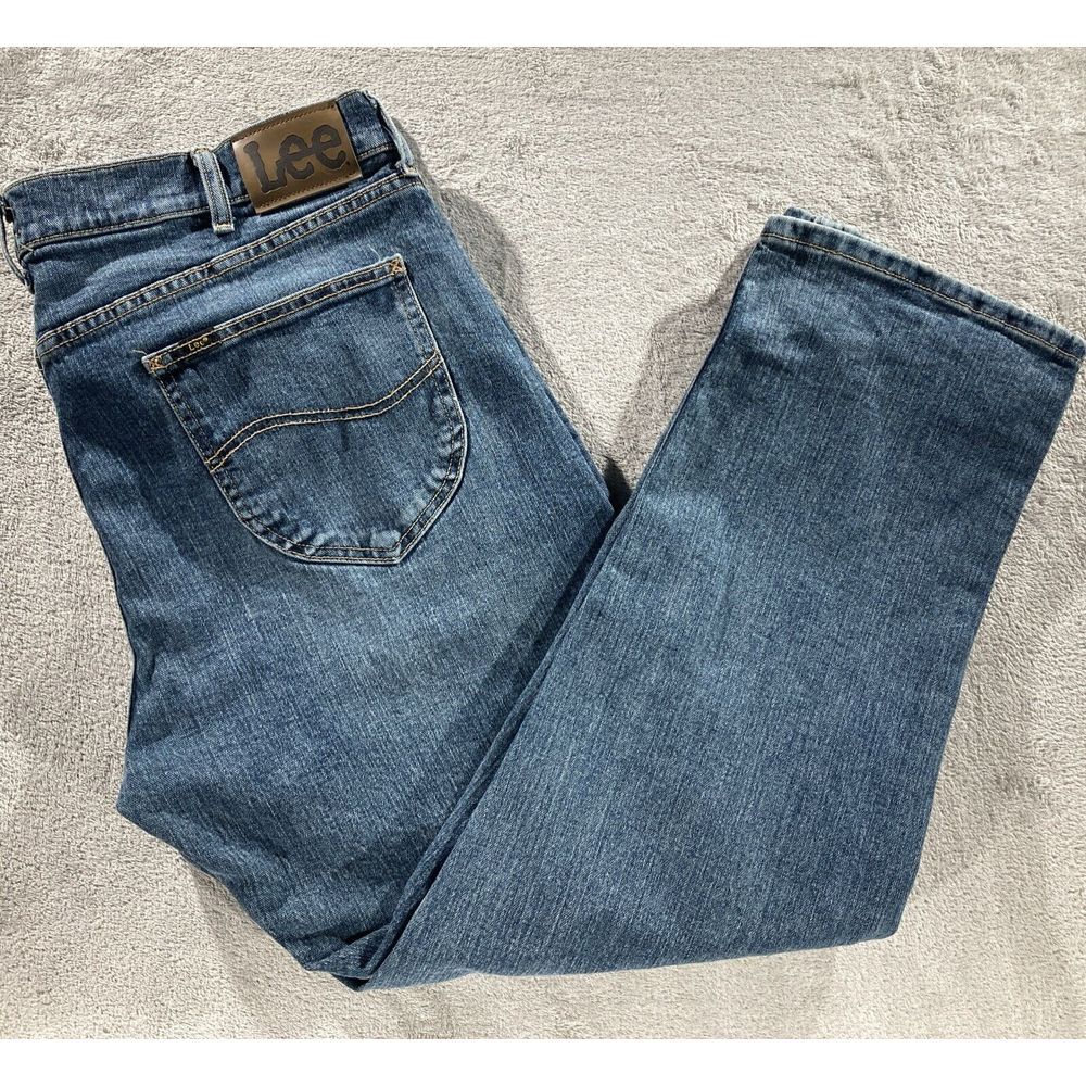 Lee Regular Fit Jeans Men's Size  40x30 Cotton Flat Front Blue Denim Stretch‎
